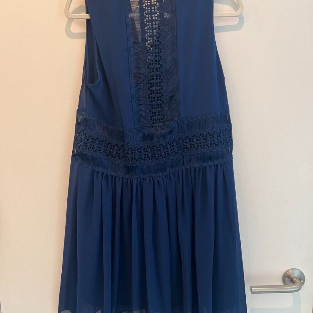 Sandro Paris Navy Blue Lace V-Neck Mini Dress Size 2 French Designer Party - Picture 4 of 7